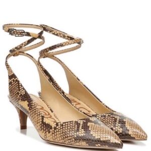 Sam Edelman Devry Snake Print Leather Slingback Ankle Strap Kitten Heels